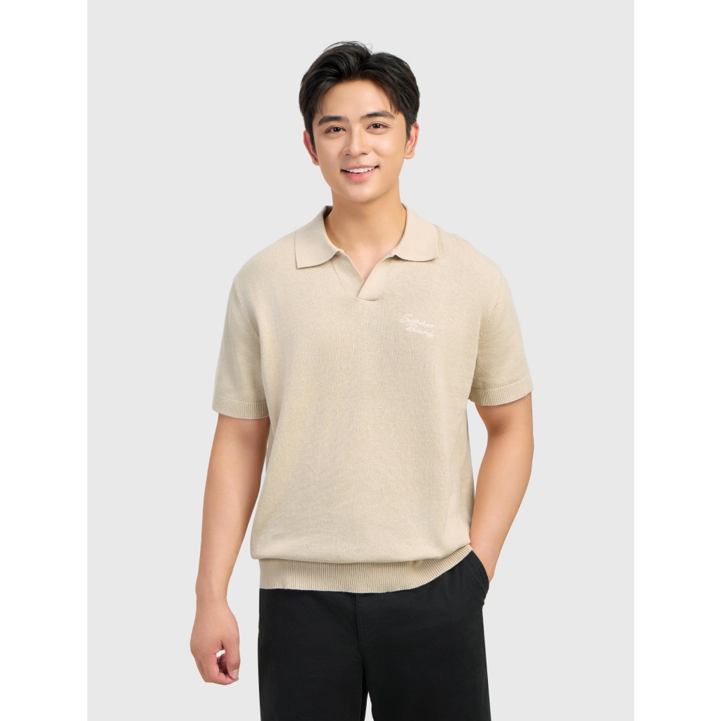 Áo len nam CANIFA cô polo ngắn tay cotton linen dáng rộng 8TE26C001