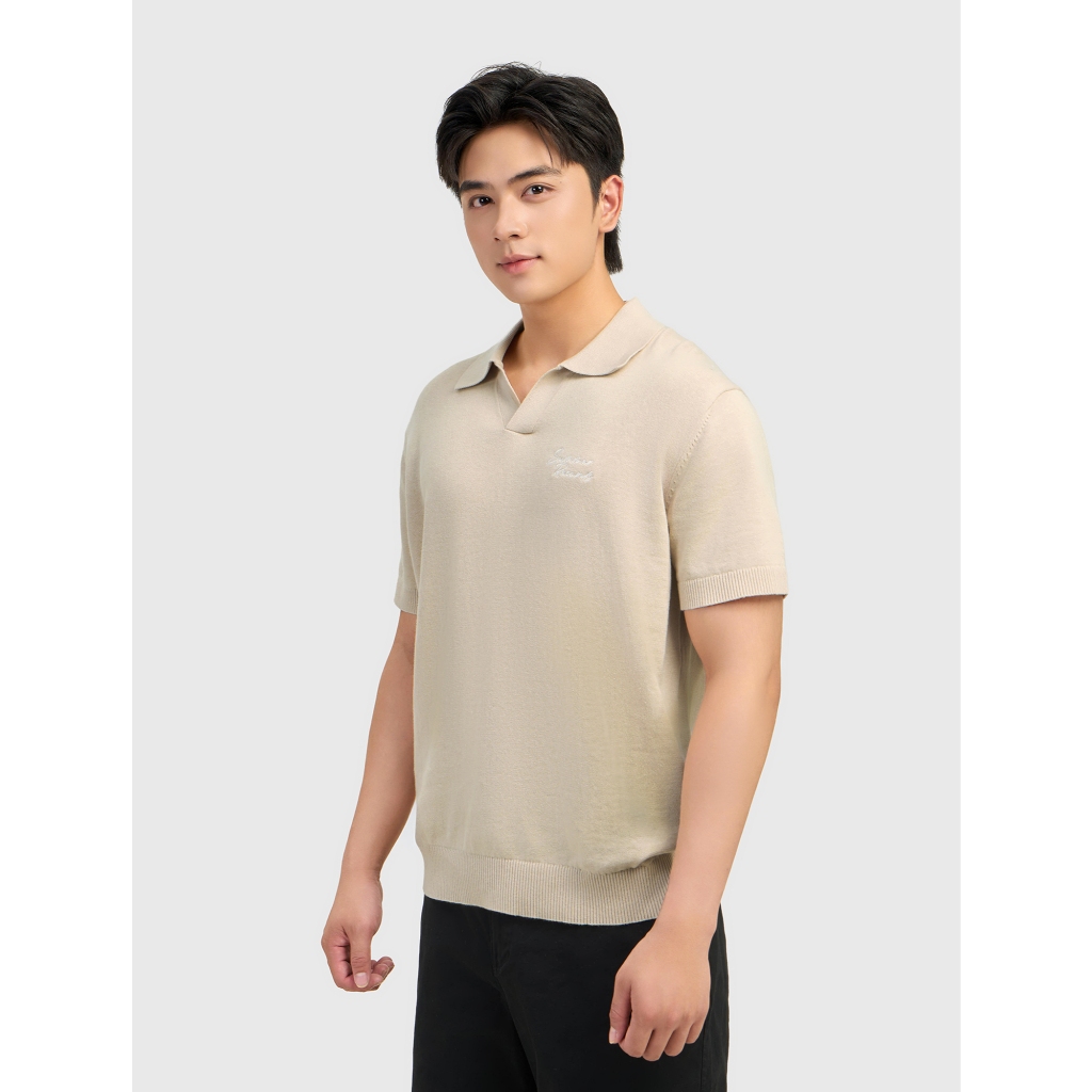 Áo len nam CANIFA cô polo ngắn tay cotton linen dáng rộng 8TE26C001
