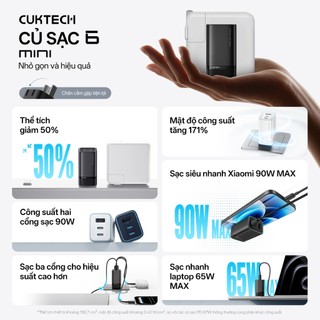 Củ Sạc GaN CUKTECH 6 MINI 2C1A | Hỗ Trợ Sạc Nhanh | Công Suất 90W | Thiết Kế Nhỏ Gọn | Bảo Hành 18 Tháng AD653