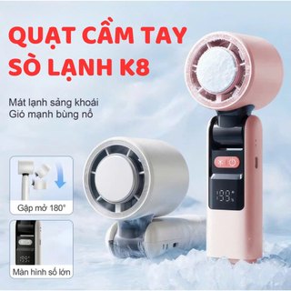 Quạt Cầm Tay Turbo Fan K8 Sò Lạnh Cực Mát 199 Cấp Độ Gió Pin 5000mAh Tích Điện Có Đèn Pin