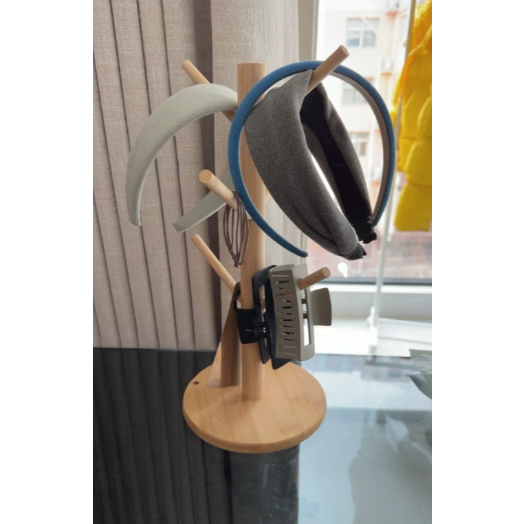 Kệ giá treo ly cốc có 6 móc gỗ thông lắp ghép để bàn ,decor bếp