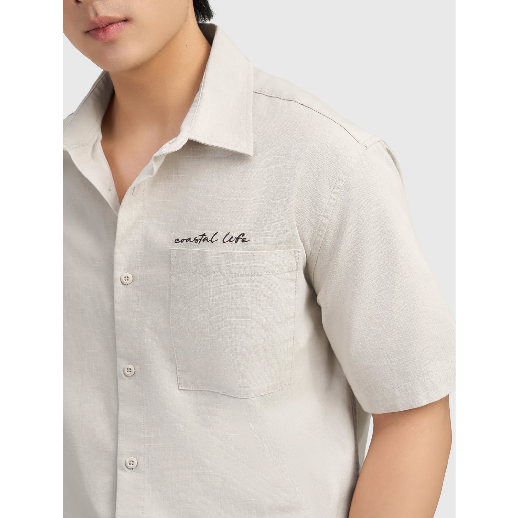 Áo sơ mi nam CANIFA 100% cotton cộc tay cổ bẻ in họa tiết mùa hè đi biển 8TH26S002