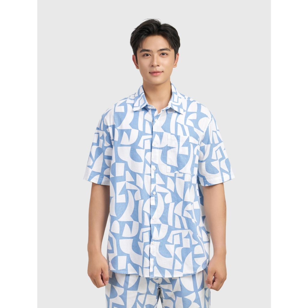 Áo sơ mi nam CANIFA 100% cotton cộc tay cổ bẻ in họa tiết mùa hè đi biển 8TH26S002