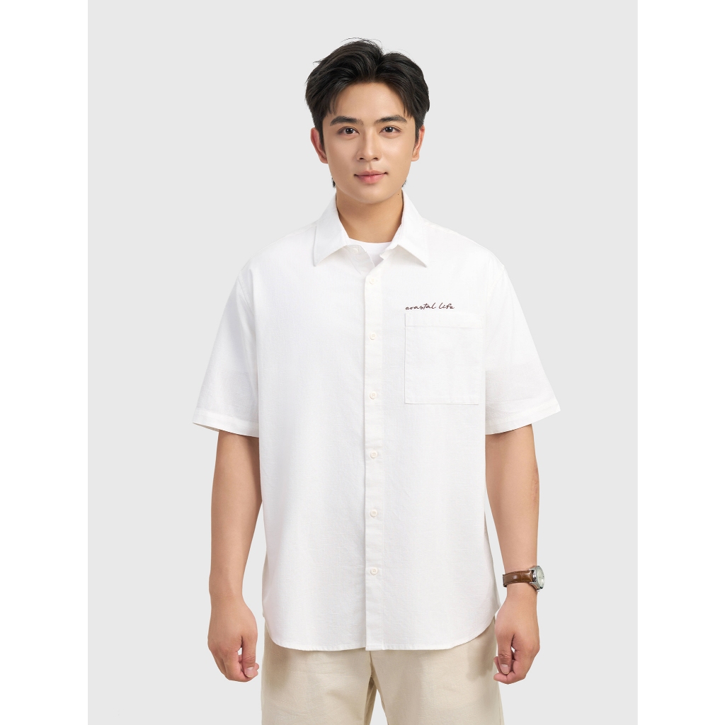 Áo sơ mi nam CANIFA 100% cotton cộc tay cổ bẻ in họa tiết mùa hè đi biển 8TH26S002