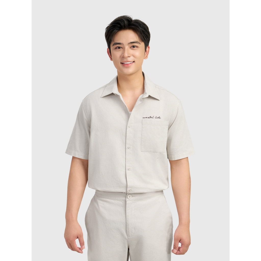 Áo sơ mi nam CANIFA 100% cotton cộc tay cổ bẻ in họa tiết mùa hè đi biển 8TH26S002