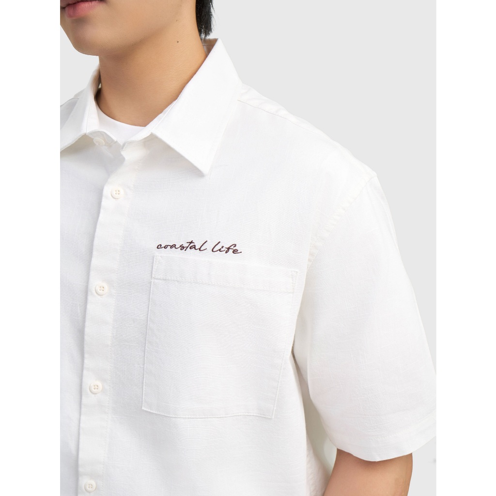Áo sơ mi nam CANIFA 100% cotton cộc tay cổ bẻ in họa tiết mùa hè đi biển 8TH26S002