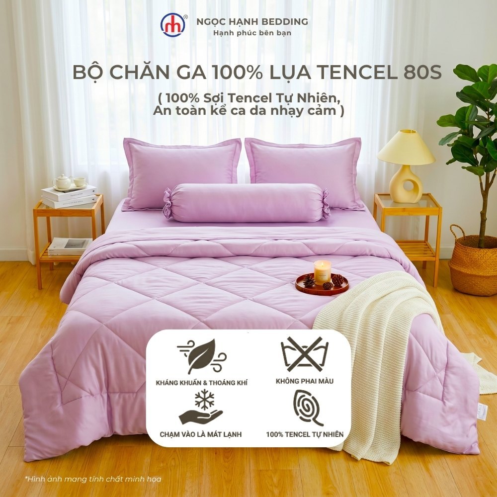 Bộ chăn ga 100% LỤA TENCEL 80s mát lạnh, mềm mịn, thoáng khí, nệm 10cm 15cm 20cm - Ngọc Hạnh Bedding