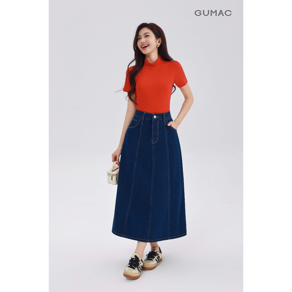 Chân Váy Midi Denim GMORNING Form A Cách Điệu Phối Chỉ Vàng Trẻ Trung YVJG04010