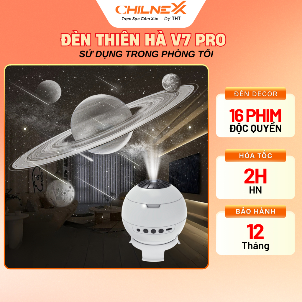 Đèn Thiên Hà V7 Pro CHILNEXX [01] 16 HIỆU ỨNG kết nối bluetooth Đèn thiên hà không gian vũ trụ đèn cho bé đèn ngủ decor