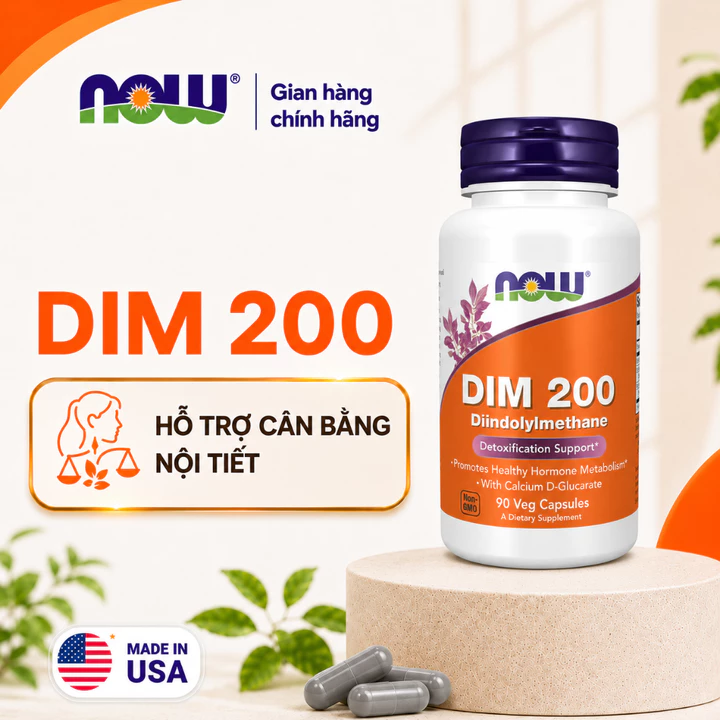 (đủ bill) Viên uống cân bằng nội tiết DIM 200 Now hỗ trợ điều kinh, bổ trứng, giảm mụn nội tiết