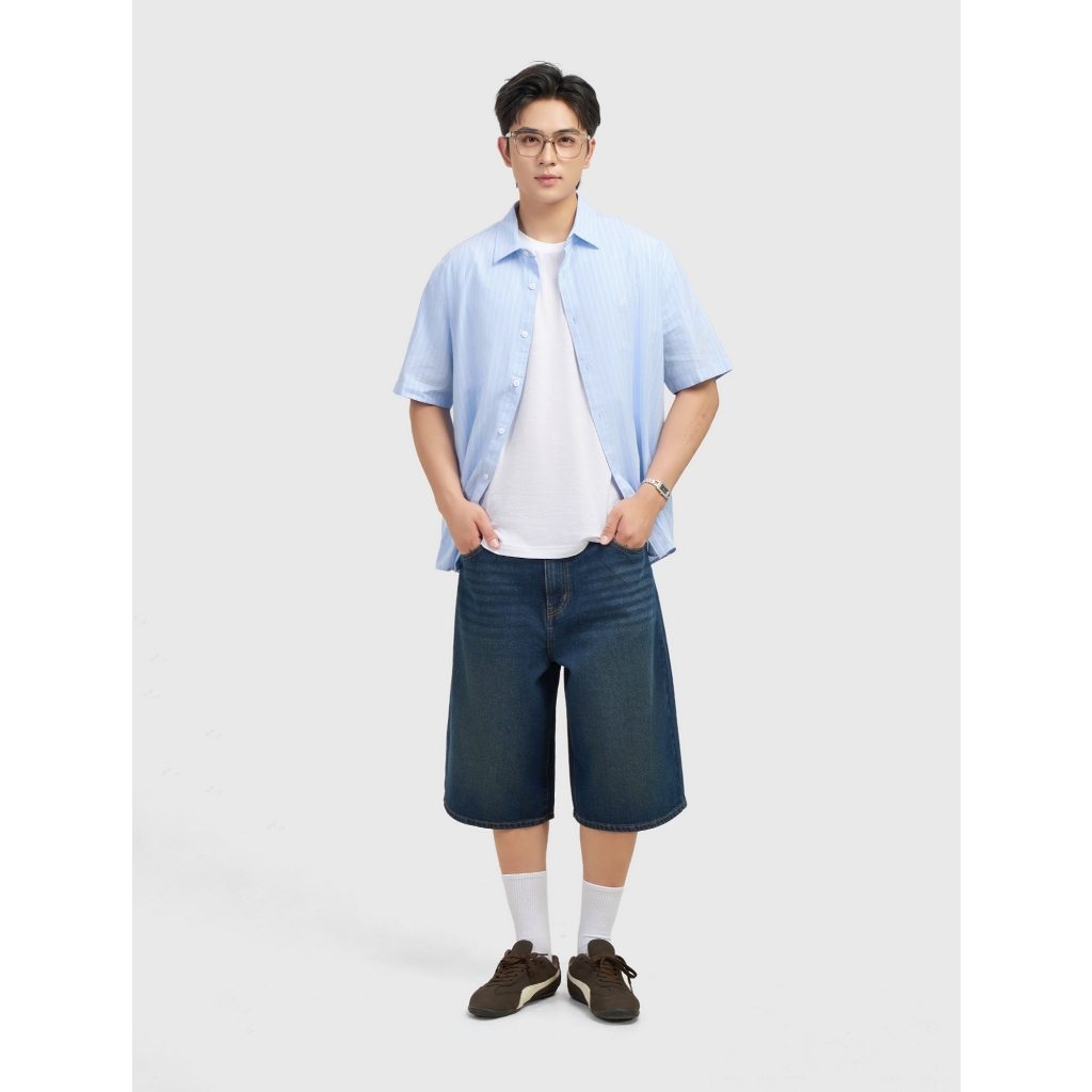 Áo sơ mi nam CANIFA cộc tay cổ bẻ họa tiết kẻ dáng công sở 8TH26S012