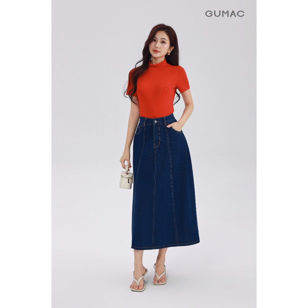 Áo Thun Cố Lọ Nữ GUMAC Dáng Ôm Slimfit Tay Ngắn Chất Thun Gân Co Giãn Dễ Phối Đồ LATE1111