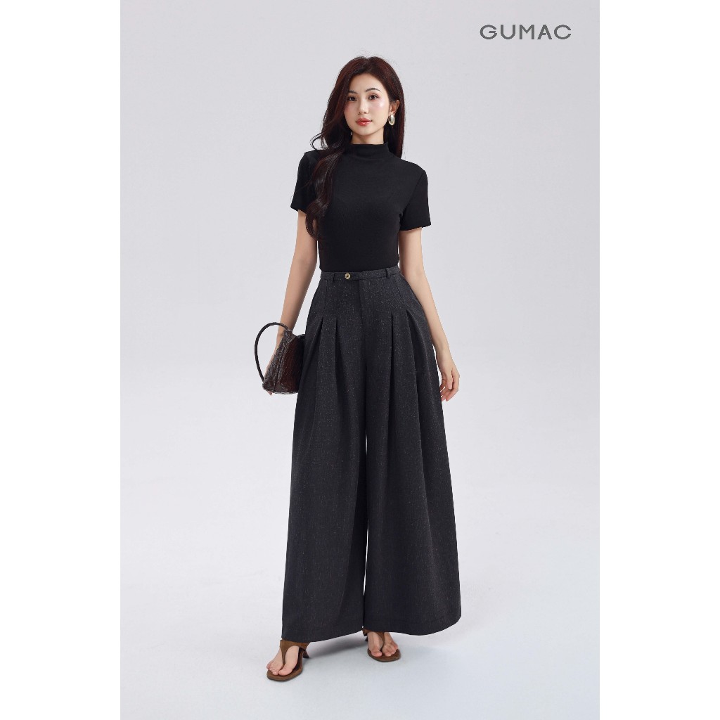 Quần Tây Ống Rộng Nữ GUMAC Bản Lưng Nhỏ Chờm Quai Dê Cài Nút Có Túi Xéo Trẻ Trung QG04072