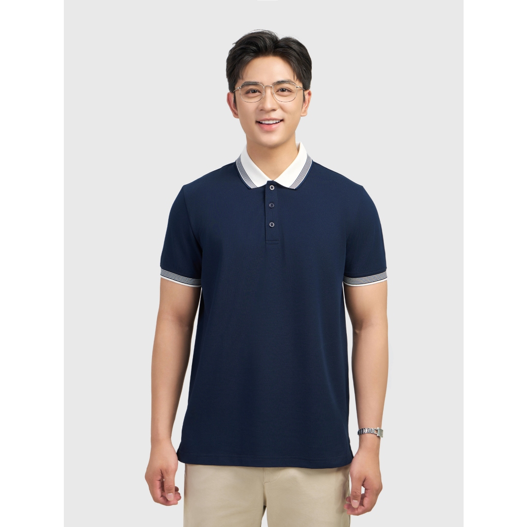 Áo polo nam CANIFA cổ bẻ ngắn tay phối line thanh lịch form rộng vừa 8TP26A004