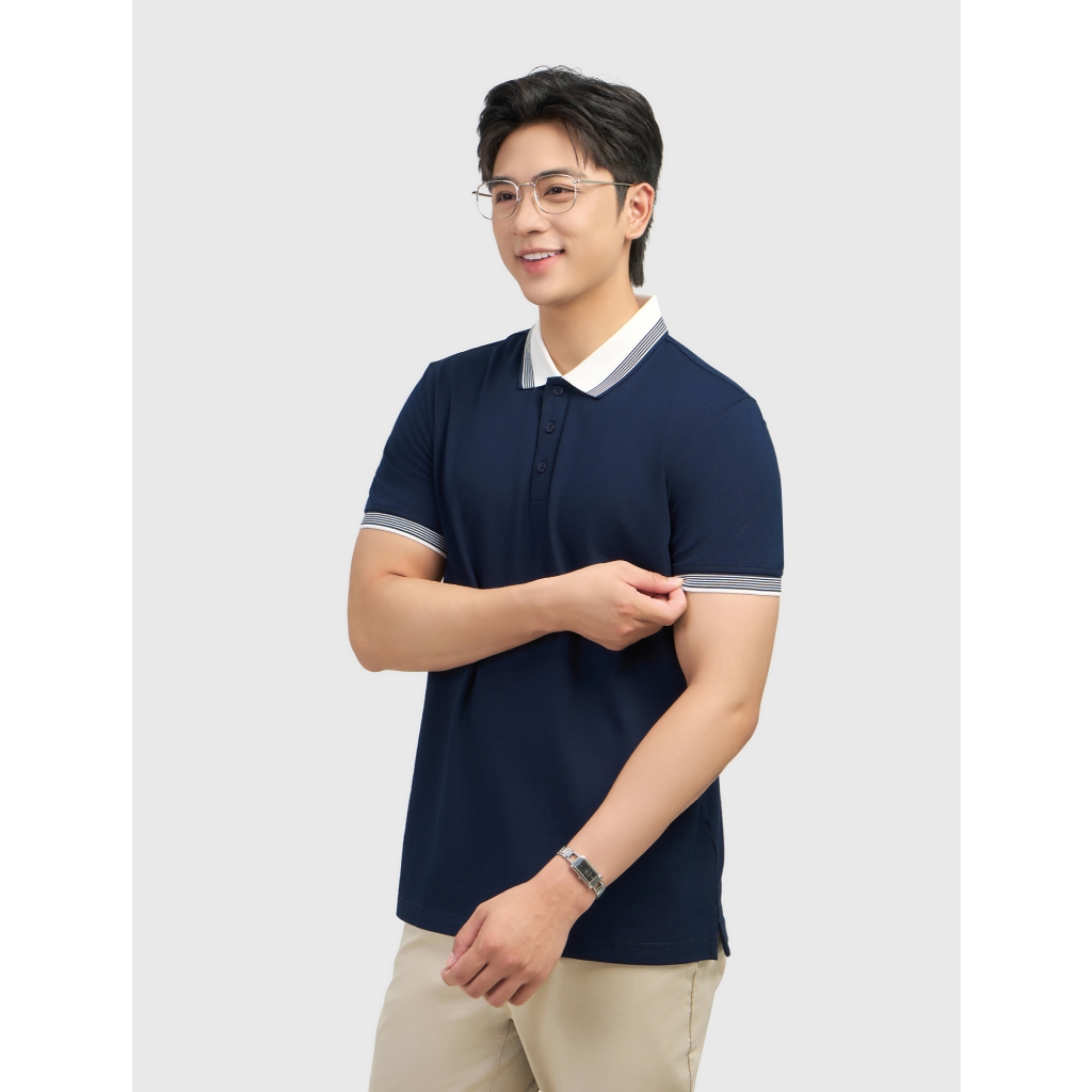 Áo polo nam CANIFA cổ bẻ ngắn tay phối line thanh lịch form rộng vừa 8TP26A004
