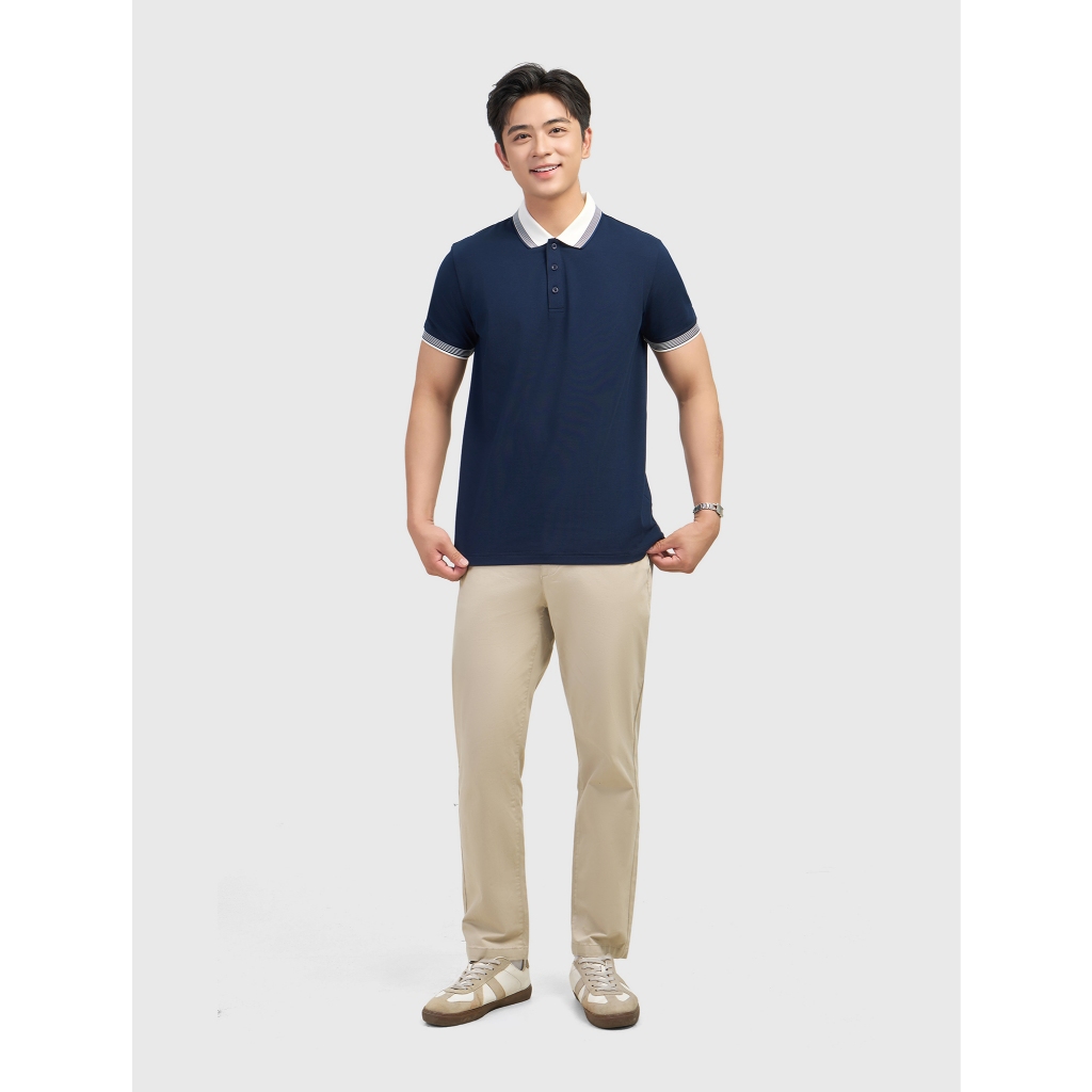 Áo polo nam CANIFA cổ bẻ ngắn tay phối line thanh lịch form rộng vừa 8TP26A004