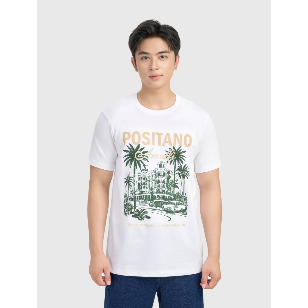 Áo phông nam CANIFA áo thun cotton cộc tay cổ tròn basic có hình in 8TS26S011