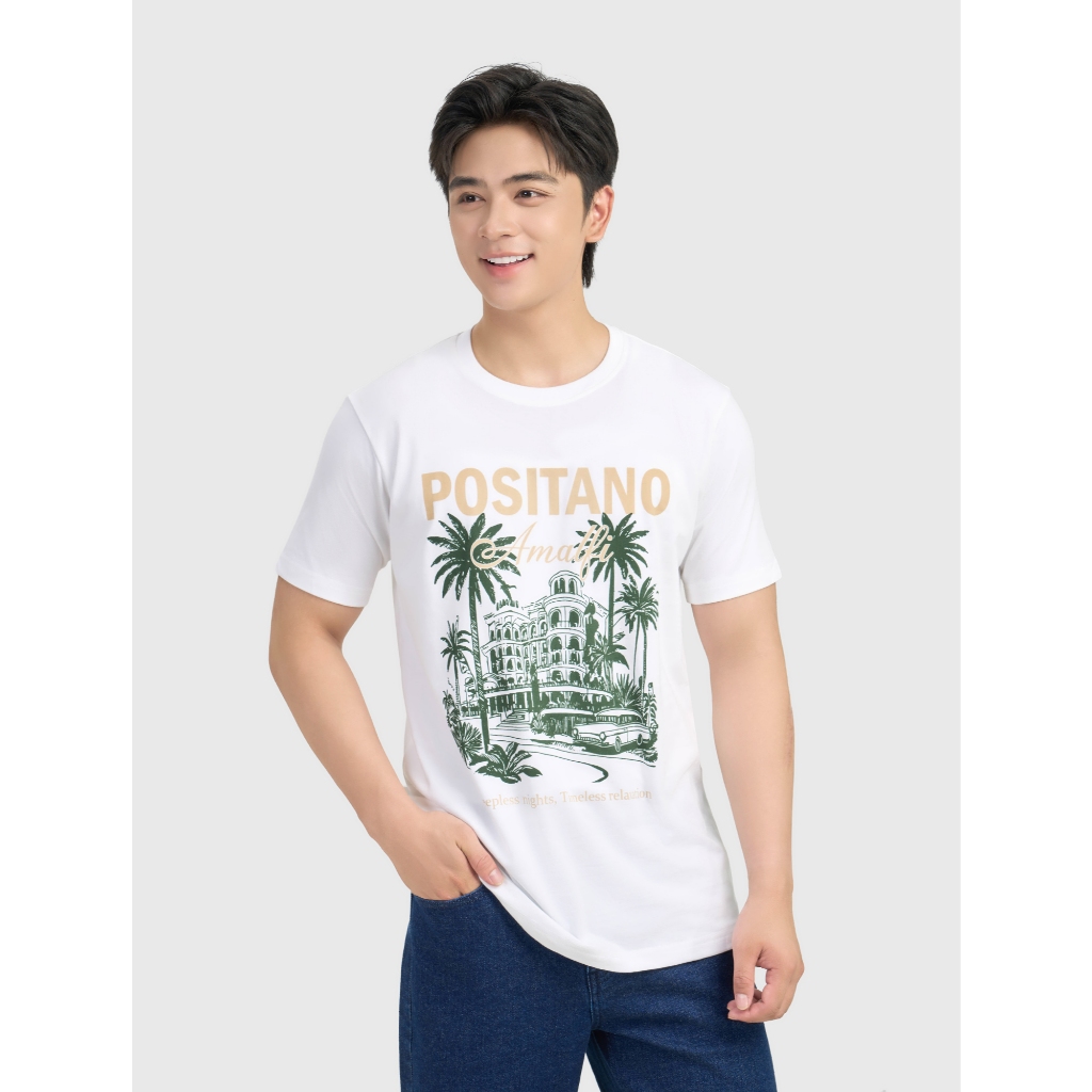 Áo phông nam CANIFA áo thun cotton cộc tay cổ tròn basic có hình in 8TS26S011