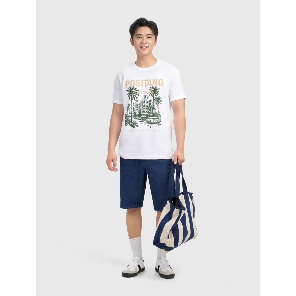 Áo phông nam CANIFA áo thun cotton cộc tay cổ tròn basic có hình in 8TS26S011