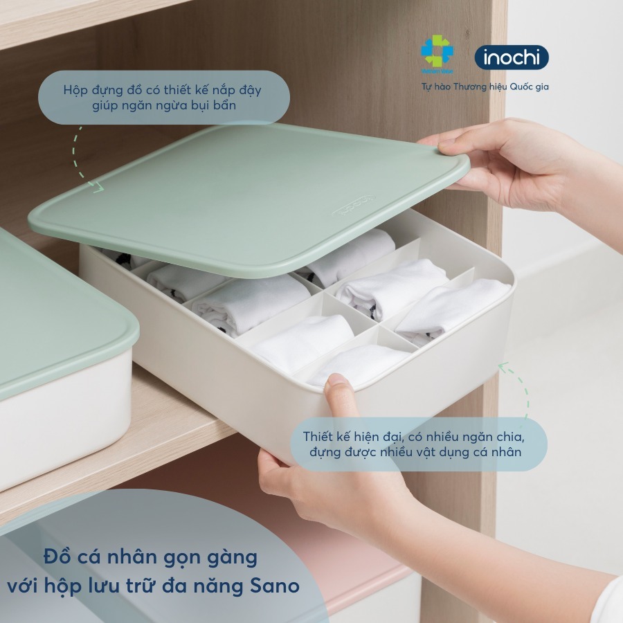 Hộp lưu trữ Có Nắp Đa năng SANO INOCHI, bằng nhựa nguyên sinh, cao cấp, an toàn