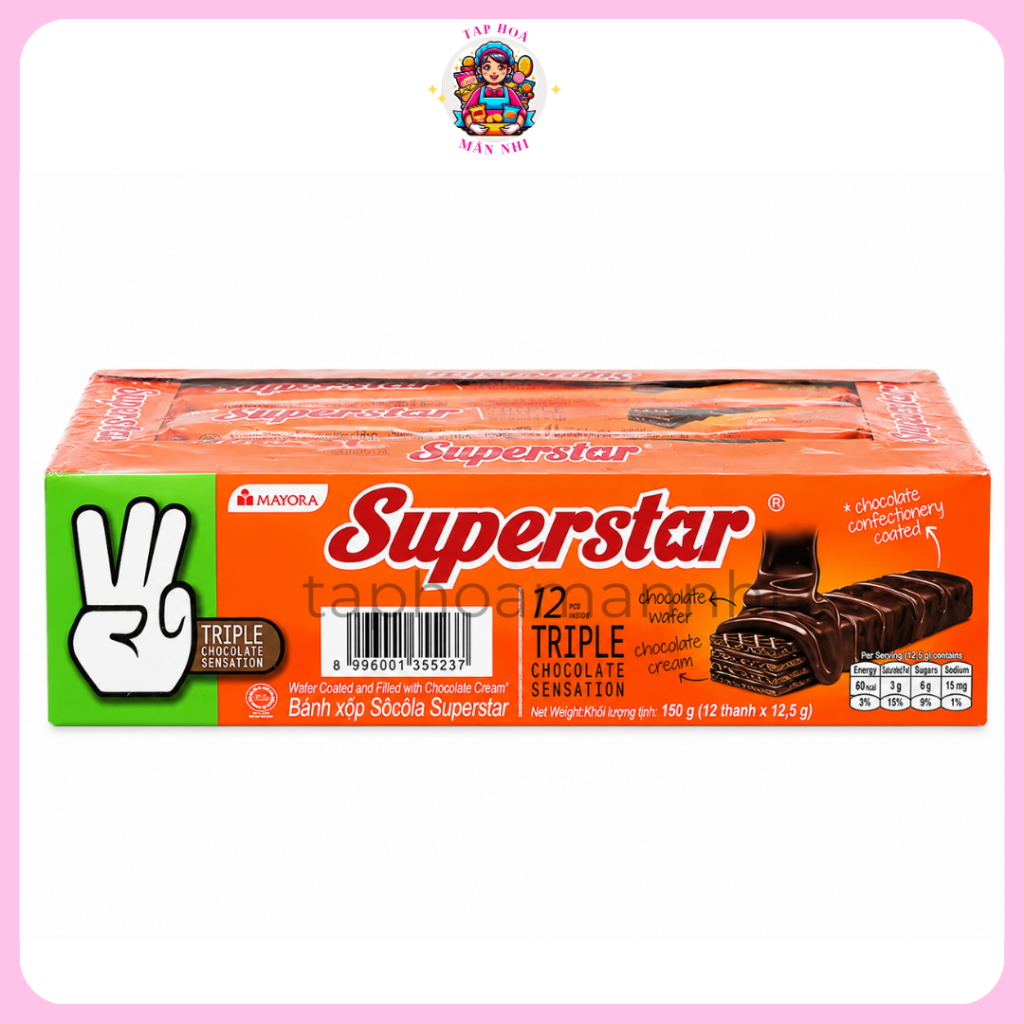 Bánh Xốp Phủ Kem Sôcôla Superstar Triplet Chocolate (Hộp 12 thanh x 12 ...