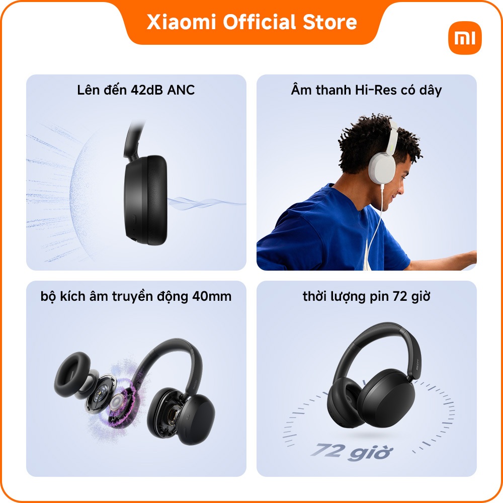 Xiaomi Tai nghe chụp tai không dây REDMI Headphones Neo | Lên đến 42dB Adaptive ANC | Thời lượng pin bền bỉ 72 giờ | BigBuy360 - bigbuy360.vn