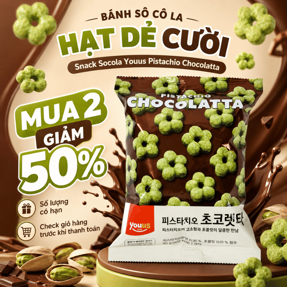 Bánh Sô Cô La Hạt Dẻ Cười - Snack Socola Youus Pistachio Chocolatta ...