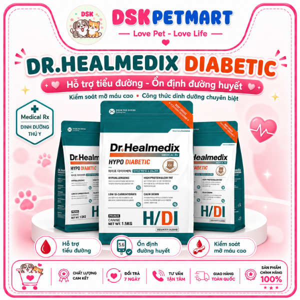 DR.HEALMEDIX HYPOALLERGENIC DIABETIC - Thức Ăn Hạt Cho Chó Quản Lý Tiểu Đường , Táo Bón  Túi 1.5KG