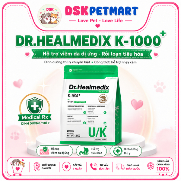 Thức Ăn Hạt Dr.Healmedix Ultra Hypoallergenic K-1000+ Cho Chó Bị Dị Ứng Viêm Da - Túi 1.5kg