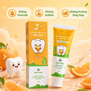 Kem đánh răng trẻ em thảo dược Mộc Nam - Không chứa Fluoride, ngừa sâu răng, an toàn khi nuốt