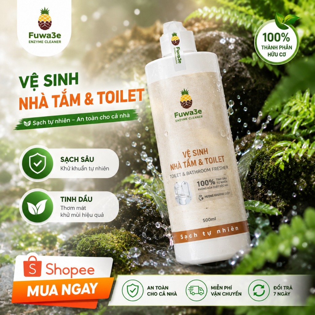 Combo 2 Chai Vệ Sinh Nhà Tắm & Toilet Fuwa3e 500ml Hương Khuynh Diệp | Làm Sạch Tự Nhiên, Khử Mùi
