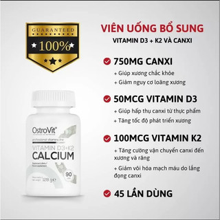 Viên Uống Hỗ Trợ Xương Khớp Ostrovit Vitamin D3K2 Calcium Hộp 90 Viên