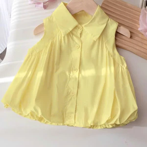 Áo Bí Sơ Mi Bé Gái Form Suông Dễ Thương Cổ Sen Xinh Xắn Áo Kiểu Bé Gái