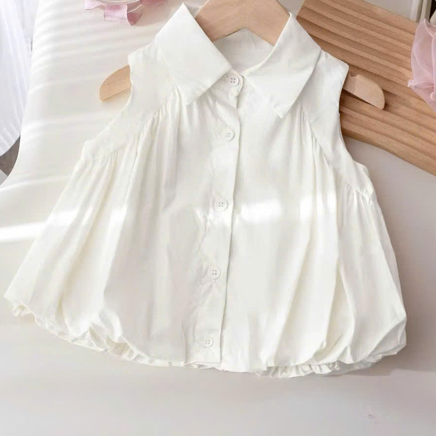 Áo Bí Sơ Mi Bé Gái Form Suông Dễ Thương Cổ Sen Xinh Xắn Áo Kiểu Bé Gái