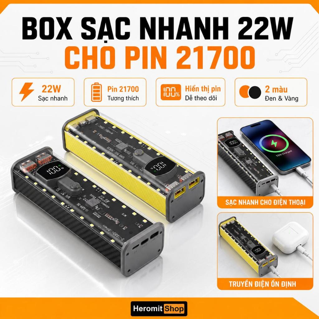 Pin dự phòng Box sạc dự phòng , vỏ sạc dự phòng nhanh dùng pin 21700 dòng TS4