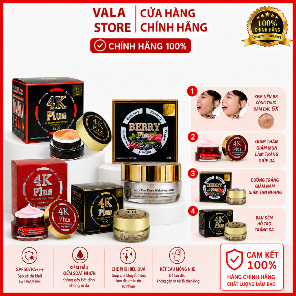 Kem Dưỡng Trắng Da Ban Đêm 4K Plus 5x Thái Lan Chính Hãng, Mẫu Mới Date Mới 20gr