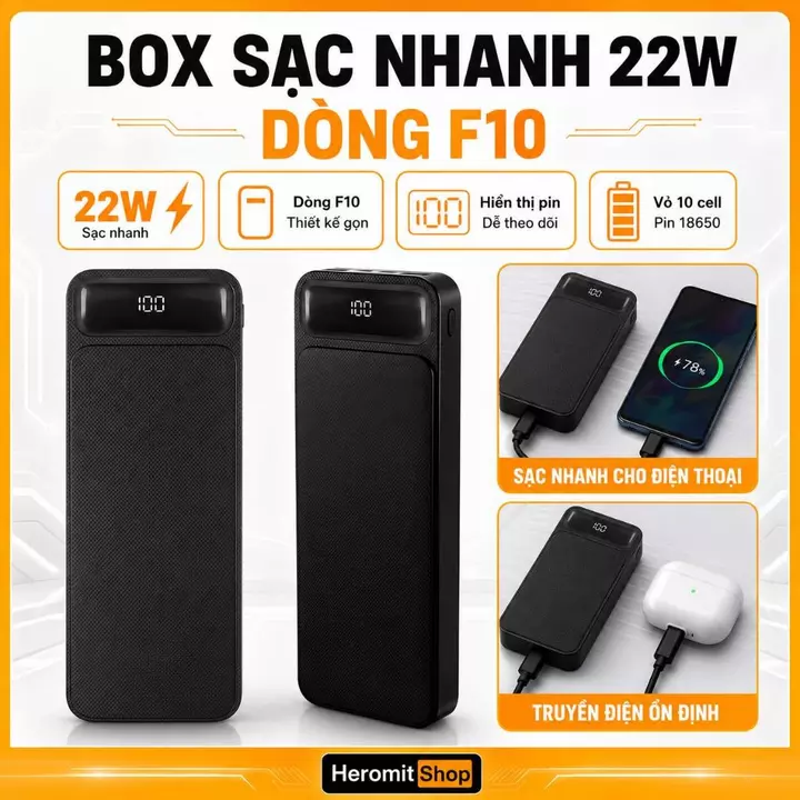 Box Sạc Dự Phòng 18650 loại 10 Cell Sạc Nhanh 22W, Vỏ Sạc Pin Dự Phòng F10