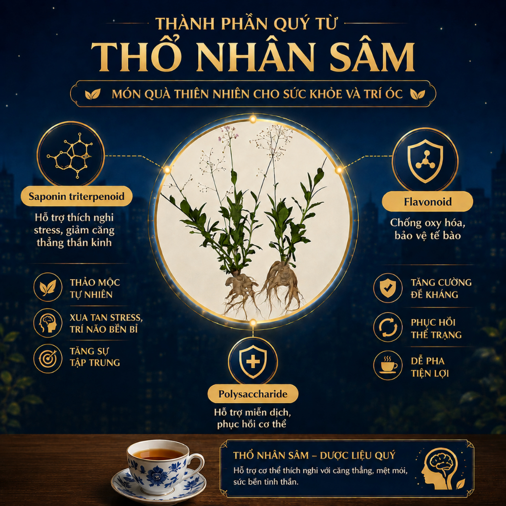 Trà Tĩnh Trí - Từ thổ nhân sâm, dùng cho người làm việc trí óc liên tục gói - 3g tiện lợi dạng bột.