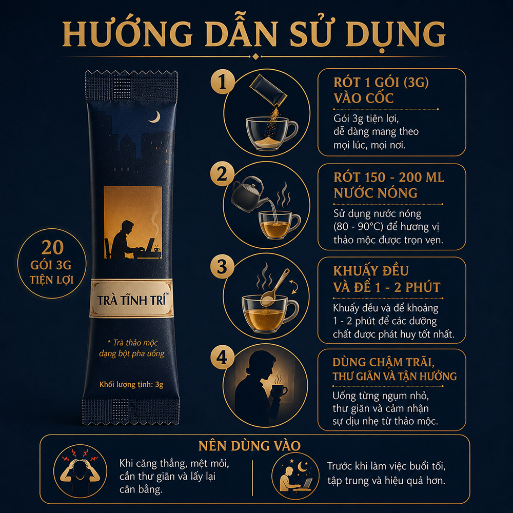 Trà Tĩnh Trí - Từ thổ nhân sâm, dùng cho người làm việc trí óc liên tục gói - 3g tiện lợi dạng bột.