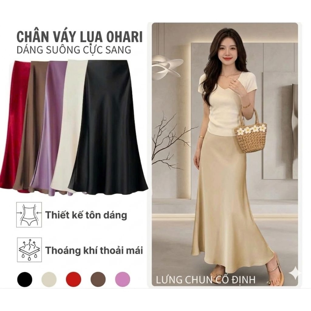 Chân Váy lụa dáng dài Chân Váy đuôi cá cực xinh tôn dáng, Chân Váy lụa Vân Gỗ Mềm Mịn phối đồ đi chơi đi tiệc siêu sang