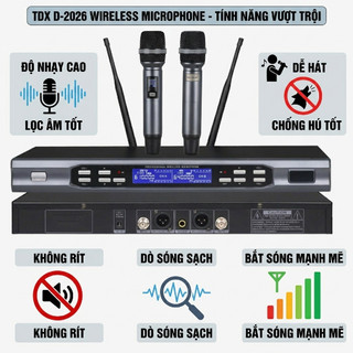Micro Không Dây TDX D-226 Chống Hú Cực Tốt, Chất Âm Trong Trẻo Dày Dặn, Thu Phát Lên Đến Hơn 100m, Có Chế Độ Tự Ngắt