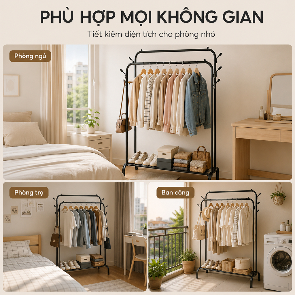 Giá Treo Quần Áo Cao Cấp Thép Cacbon Kệ Treo Quần Áo Bằng Thép Tiện Lợi