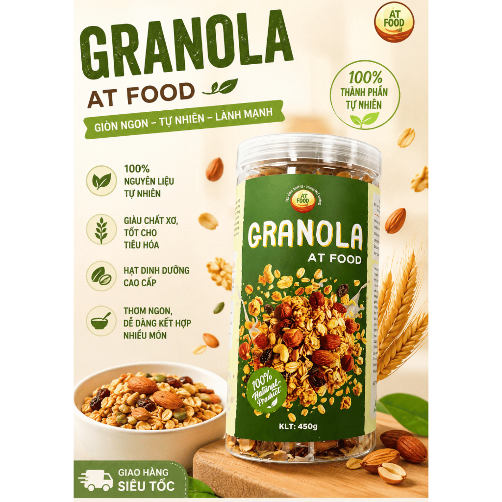 Granola Siêu Hạt Thương Hiệu AT FOOD trọng lượng 450gram