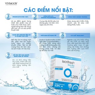 Dung dịch nước nhỏ mắt nhân tạo AVIZOR LACRIFRESH OCU-DRY 0,2% UNIDOSE, dạng tép, làm dịu mắt khô, không chất bảo quản