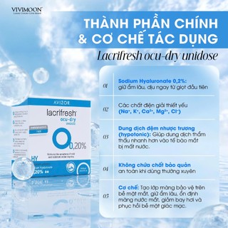 Dung dịch nước nhỏ mắt nhân tạo AVIZOR LACRIFRESH OCU-DRY 0,2% UNIDOSE, dạng tép, làm dịu mắt khô, không chất bảo quản