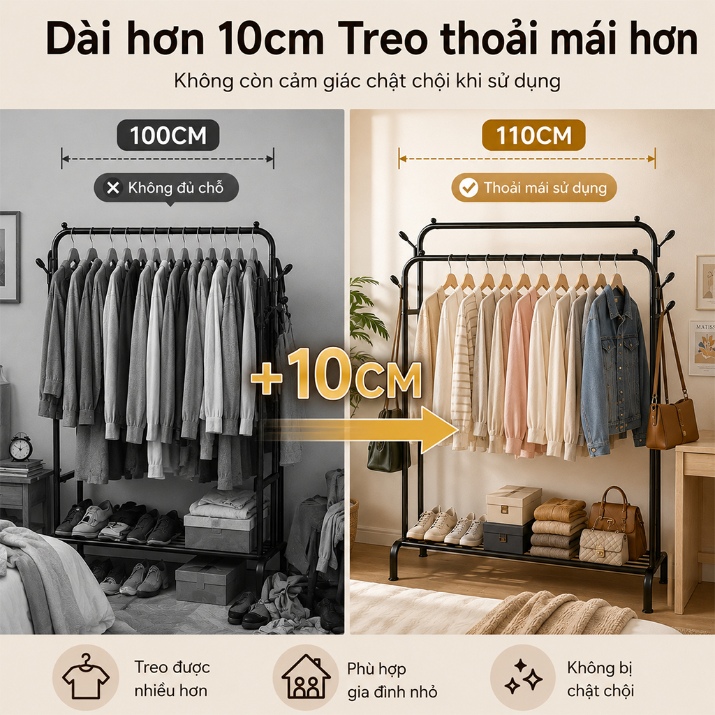 Giá Treo Quần Áo Cao Cấp Thép Cacbon Kệ Treo Quần Áo Bằng Thép Tiện Lợi