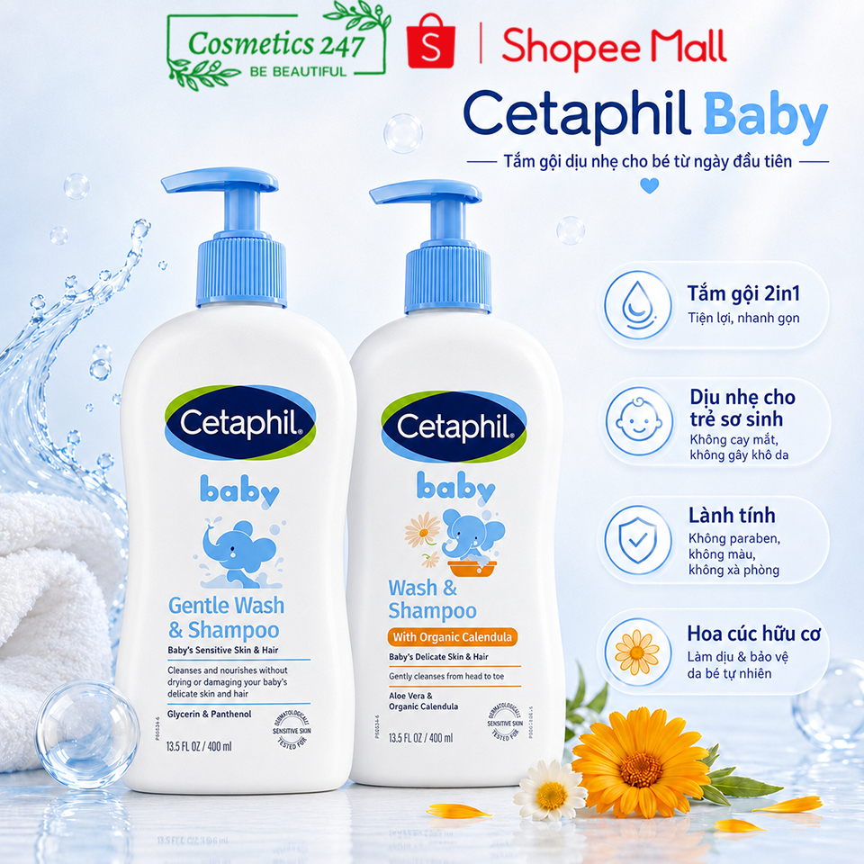 Sữa tắm gội Cetaphil cho bé - Cetaphil Baby Wash & Shampoo with Organic Calendula 400ml