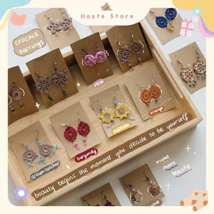 Hoa Tai Trang Sức Nữ Bông Tai Handmade Len Hình Hoa Mandara Phong Cách Boho Du Mục Quà Tặng Nữ Dễ Thương Bohemian Style