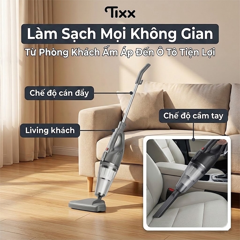 Tixx Máy hút bụi cầm tay 500W lực hút 16000Pa bộ lọc 3 lớp sạch sâu