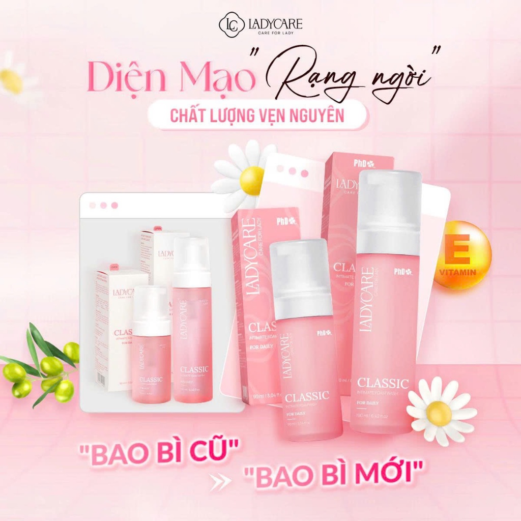 Dung Dịch Vệ Sinh Phụ Nữ Dạng Bọt Ladycare Classic Mọi Loại Da, Làm Sạch Và Duy Trì pH 190ml
